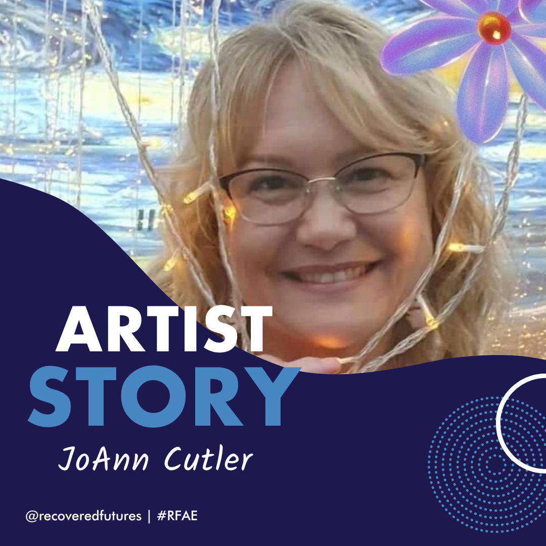 Pictured is JoAnne, smiling at the camera with the text "Meet JoAnn Cutler" In the bottom left hand corner.